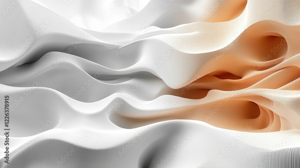 Obraz premium Abstract 3D Wave Texture Background: White Beige Orange Gradient