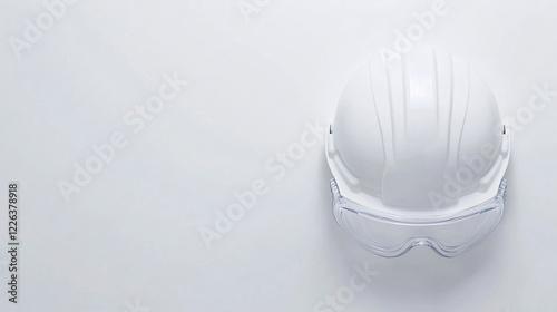 white hard hat and safety glasses on a white background  isolated  safety equipment construction worker photo