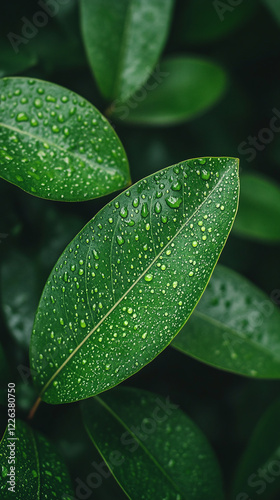 Dew-kissed Leaves: A Lush Nature Scene - Phone Wallpaper photo