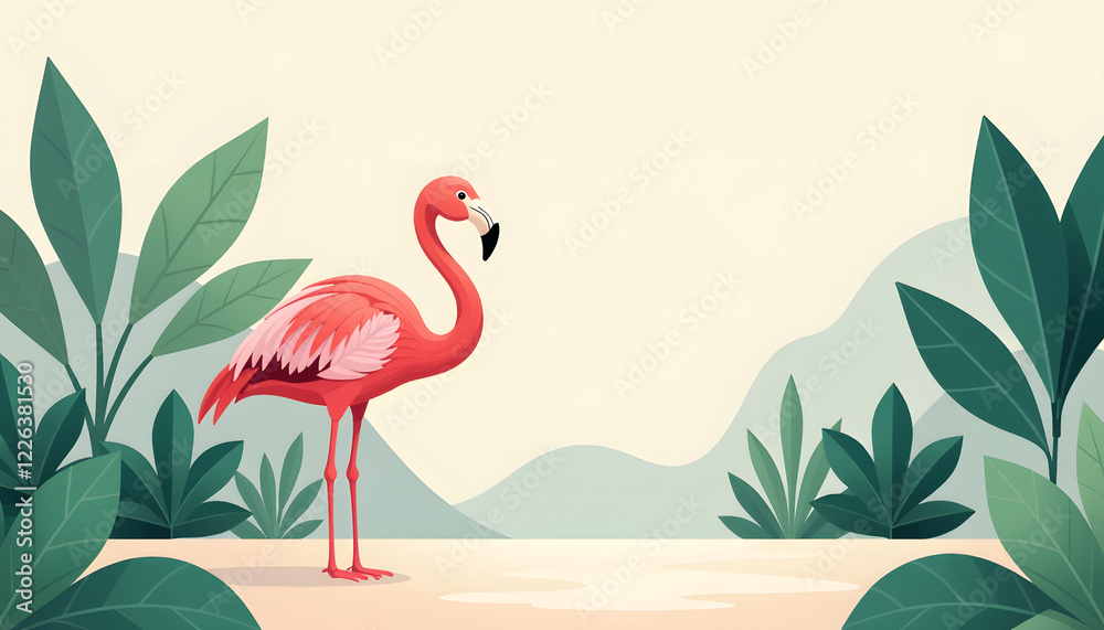 Fototapeta premium Flamingo in Minimalist Garden