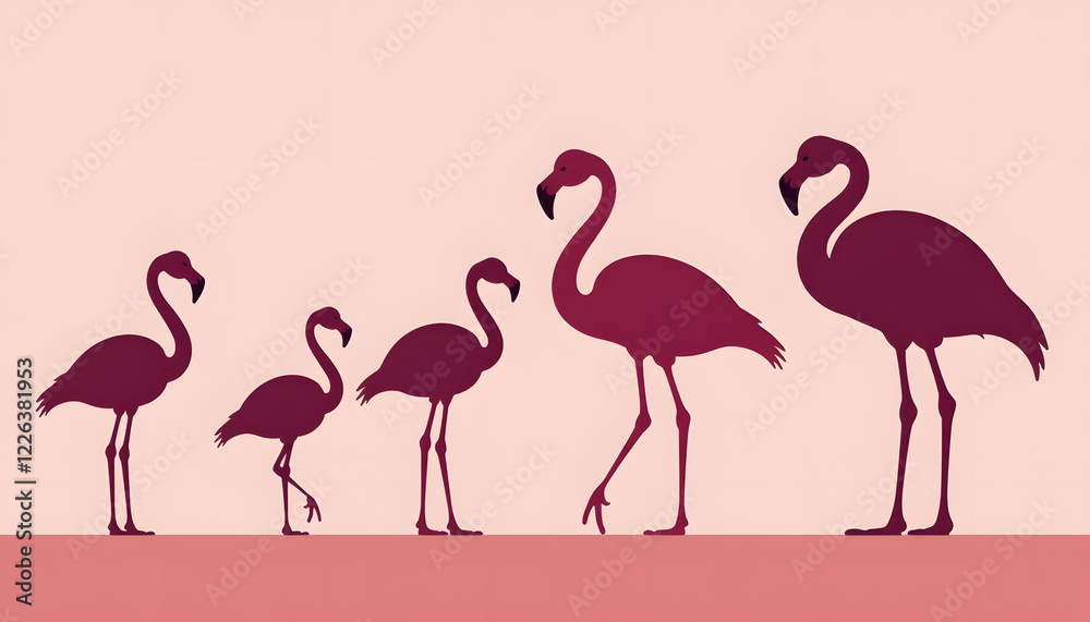 Fototapeta premium Flamingo Family Silhouette