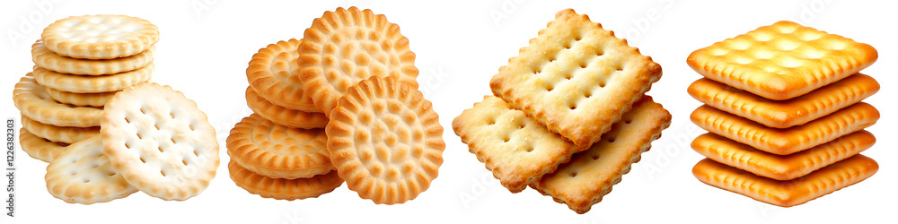 Set of a stack of salted crackers, isolated on a transparent background. Set of a stack of salted crackers, isolated on a transparent background.