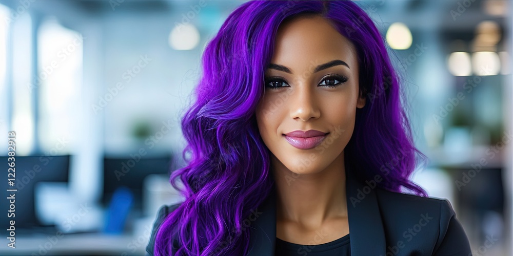 Obraz premium photo of female business executive with purple hair in office -