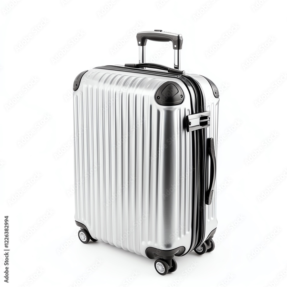 Stylish silver suitcase with a sleek design, featuring smooth wheels and a sturdy handle. Perfect for modern travelers looking for functionality and elegance. Stylish silver suitcase with a sleek design, featuring smooth wheels and a sturdy handle. Perfect for modern travelers looking for functionality and elegance.