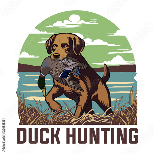 dog bite duck hunting illustration logo vector image t shirt