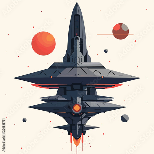 a spaceship with a red and orange paint spied on it