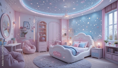 Dreamy Girls Bedroom Design Starry Night Theme photo