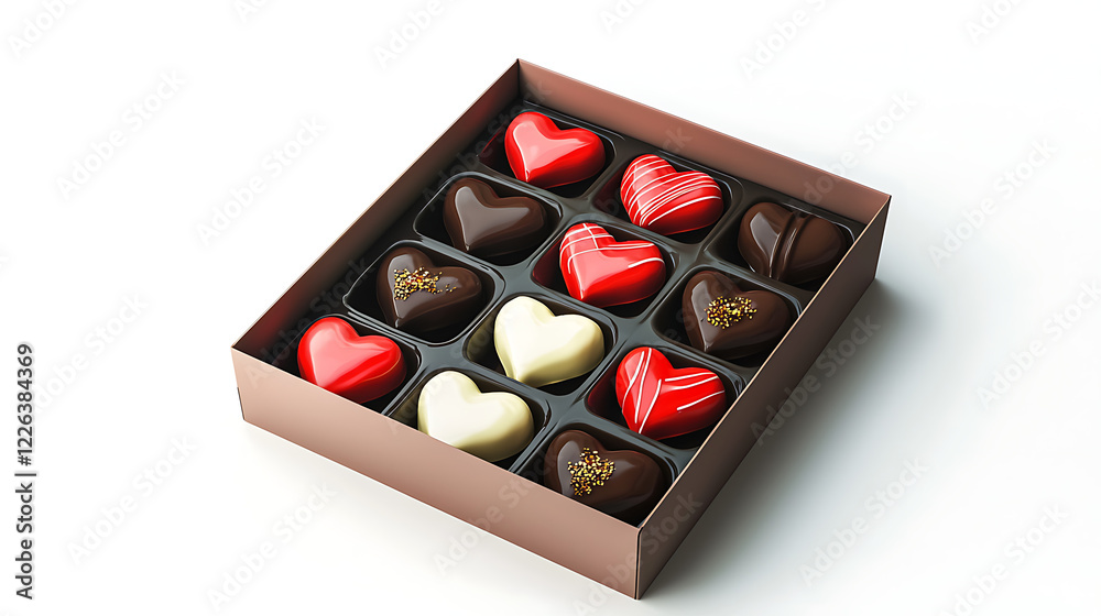 A box of assorted chocolates with hearts on them A box of assorted chocolates with hearts on them