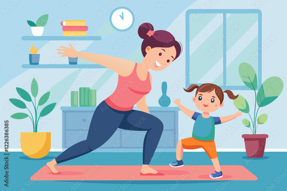 A woman doing exercise with her child A woman doing exercise with her child