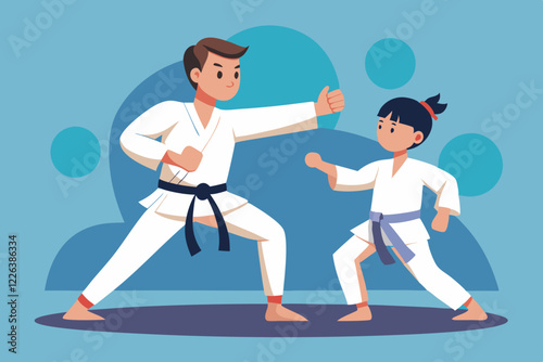 A boy learning karate from instructor