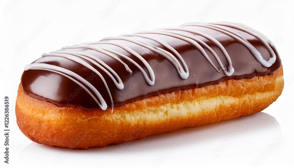Long John Chocolate Donut with Glaze Toping on White Background Isolated Long John Chocolate Donut with Glaze Toping on White Background Isolated