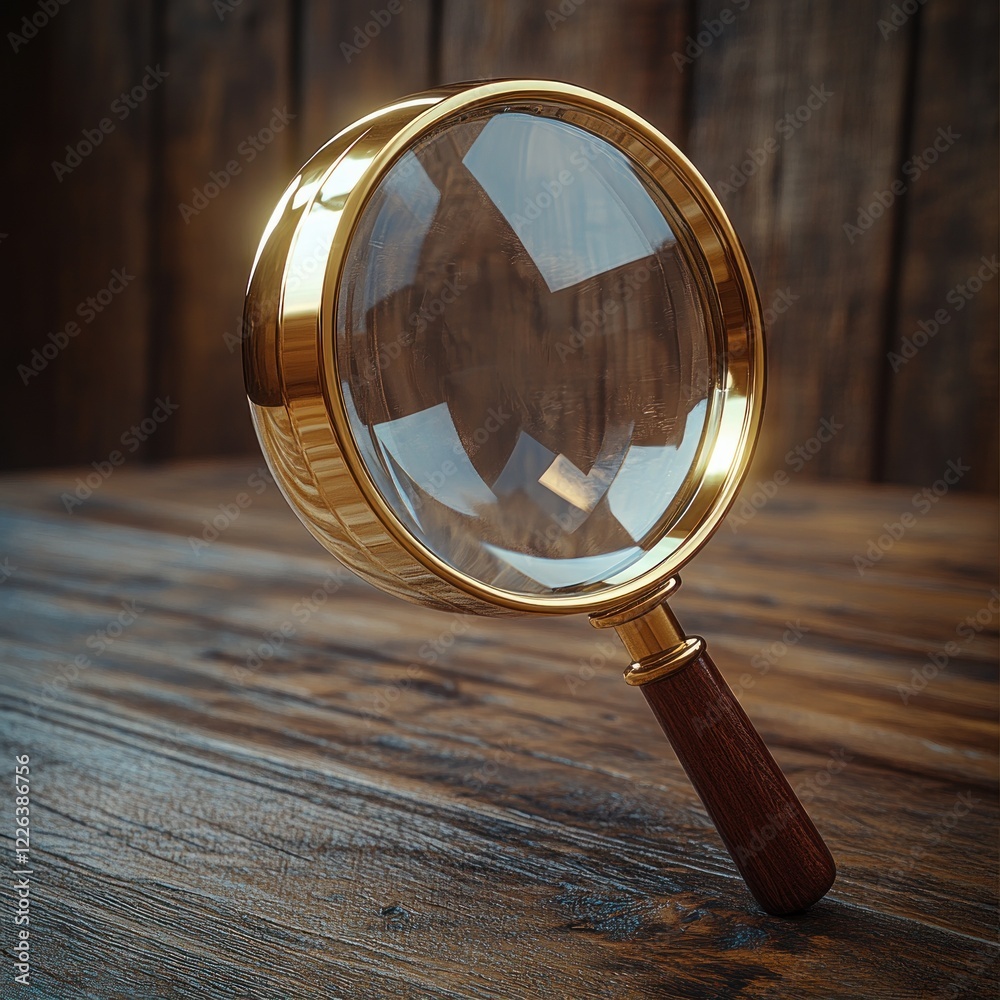 Hyper-Realistic Magnifying Glass Illustration with Soft Spotlighting for Detail and Research Hyper-Realistic Magnifying Glass Illustration with Soft Spotlighting for Detail and Research
