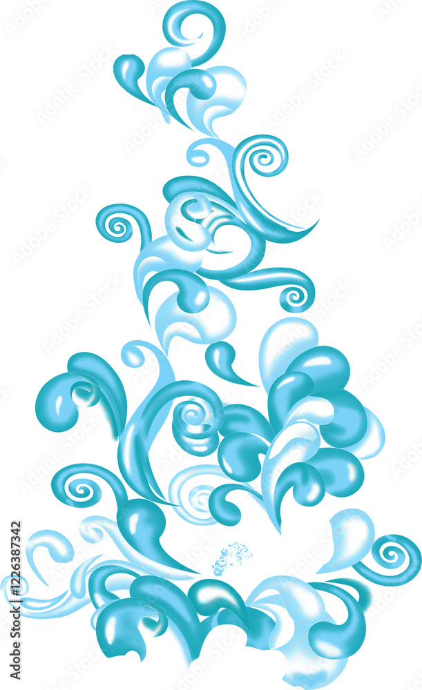 Abstract design with swirling teal and white shapes on a black background. Abstract design with swirling teal and white shapes on a black background.