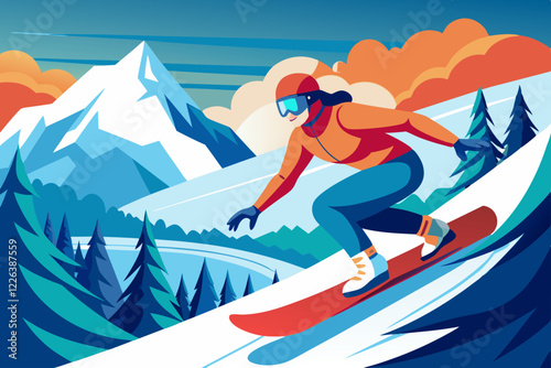 Snowboarding in the mountain