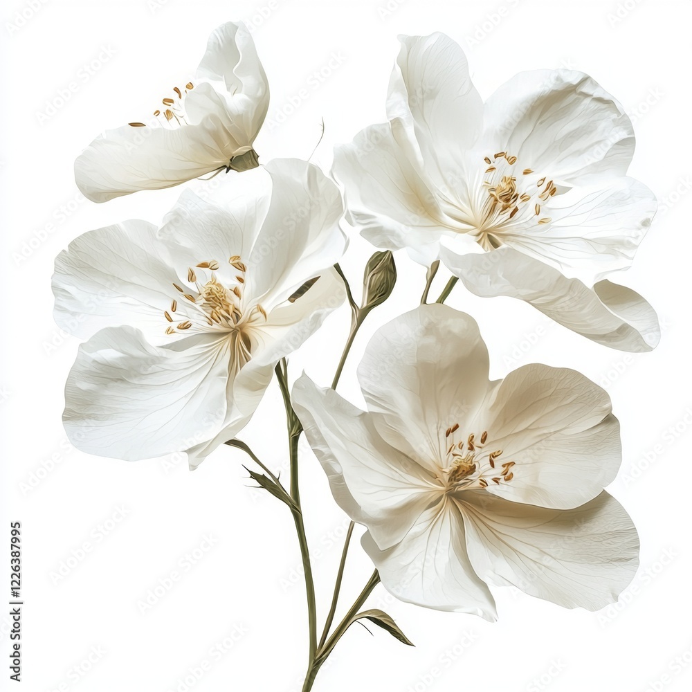 Elegant White Flowers with Delicate Petals and Stamen on a Soft Background Elegant White Flowers with Delicate Petals and Stamen on a Soft Background