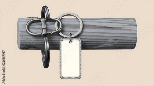 Elegant gray leather clutch with a silver metallic clasp and a white tag, featuring a sleek minimalist design, soft shadows, and a textured background in studio lighting