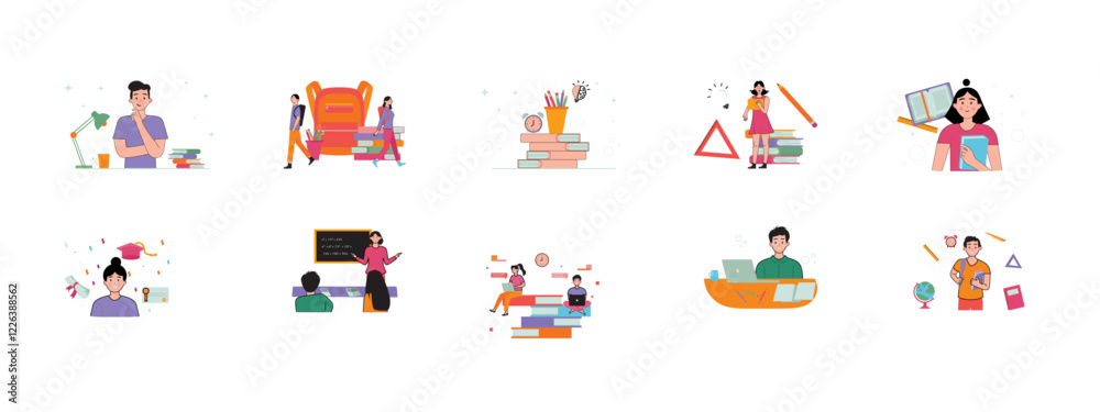 Education set illustration. Flat vector illustrations. Education set illustration. Flat vector illustrations.