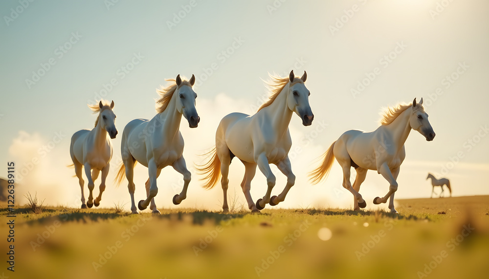 Obraz premium White Horses Open Field Daylight