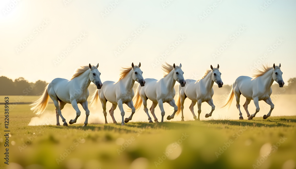 Obraz premium White Horses Open Field Daylight