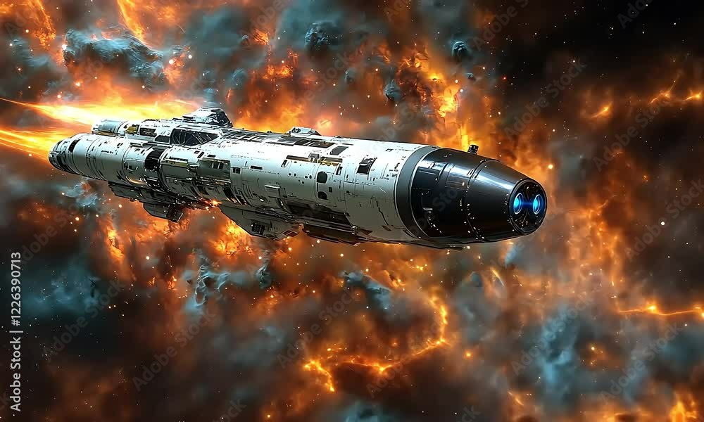 Spaceship nebula flight fiery cosmos game