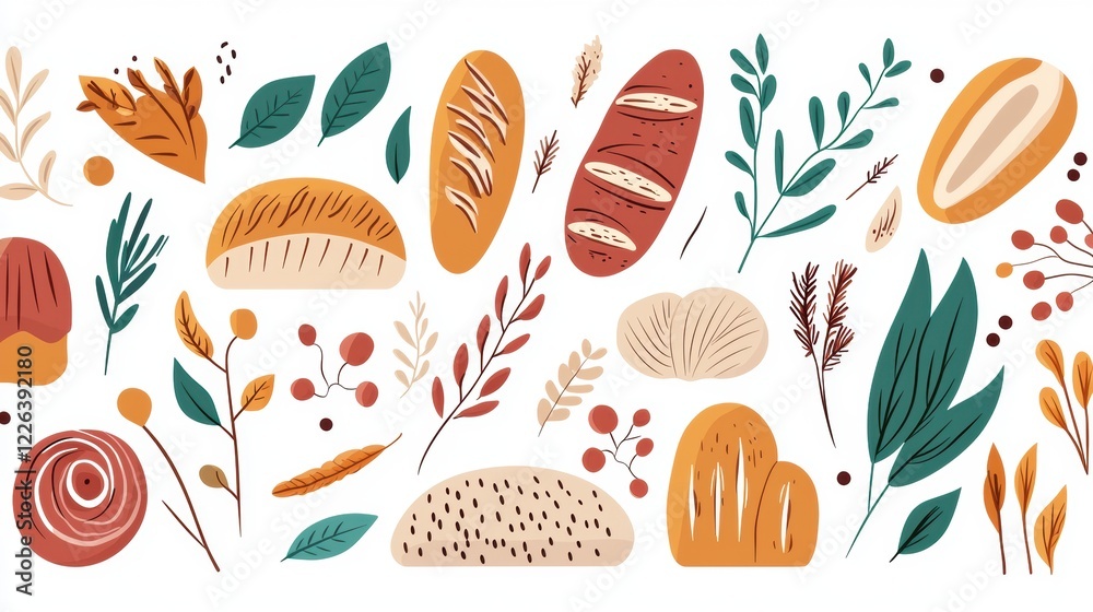 Vibrant Local Bakery Illustration with Zero Waste Packaging Elements Vibrant Local Bakery Illustration with Zero Waste Packaging Elements