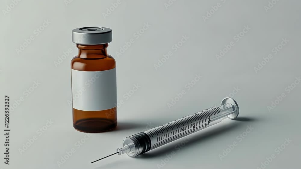 A sterile syringe next to an amber vial, symbolizing medical treatment. A sterile syringe next to an amber vial, symbolizing medical treatment.