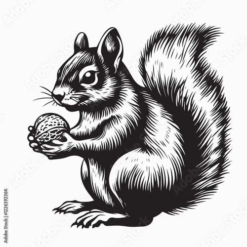 Squirrel Eating Nut illustration Image vector isolated on white background.