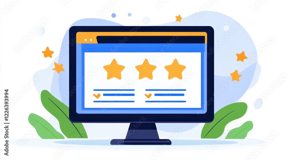 User Reviews on Computer Screen with Stars and Leaves