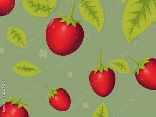 Red strawberries and white daisies on a black background seamless pattern, ripe, texture, wallpaper