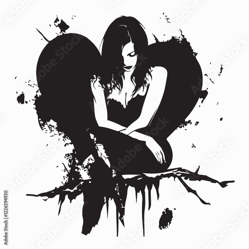 Sad Woman Experiencing Heartbreak, Captured in a Deeply Emotional Vector Illustration of Sorrow
