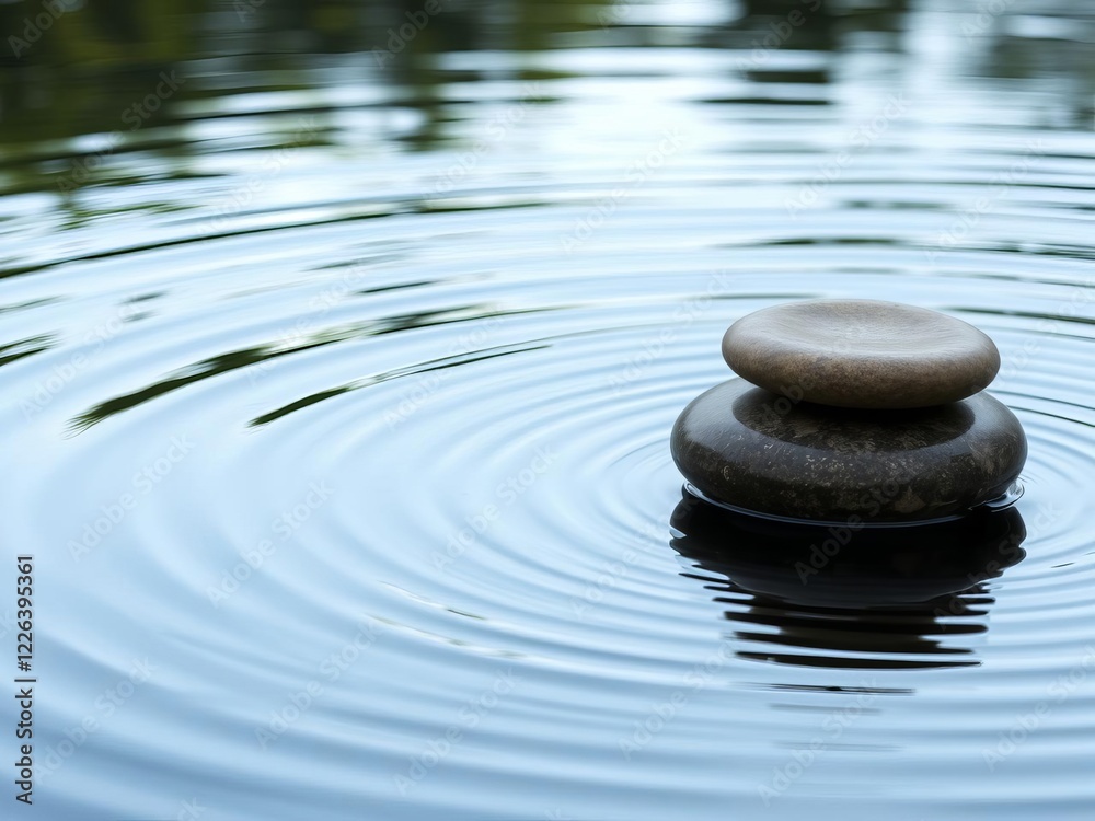 Smooth zen stone creating ripples in calm water, calm, spa, harmony Smooth zen stone creating ripples in calm water, calm, spa, harmony
