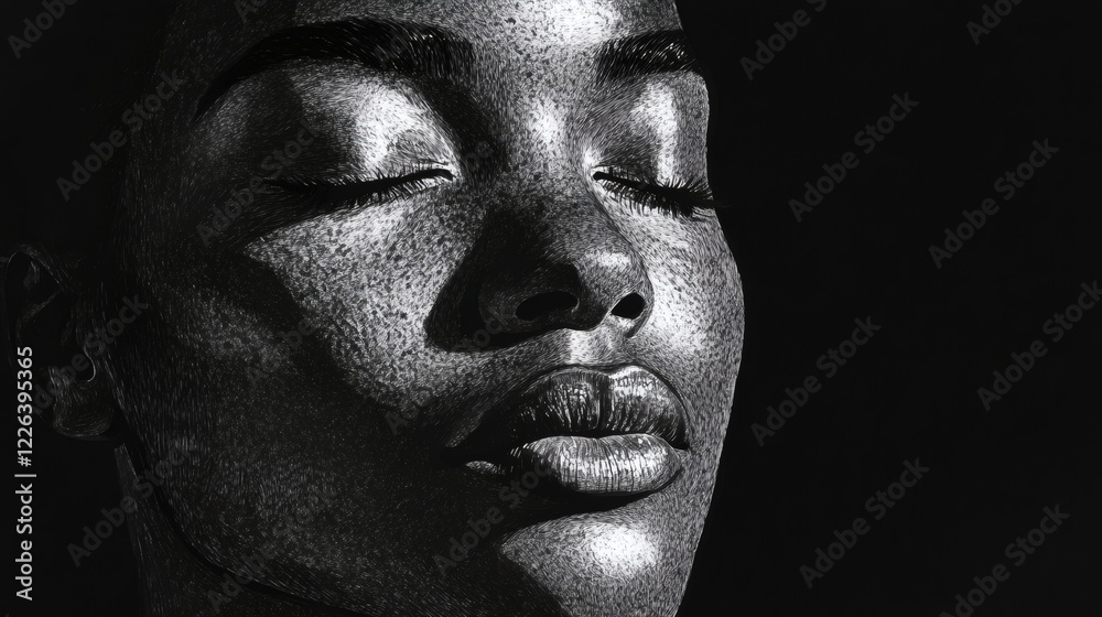 Serene Black and White Portrait of a Woman in Soft Light Serene Black and White Portrait of a Woman in Soft Light