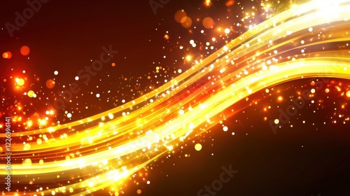 A vibrant, swirling display of golden light and sparkles on a dark background, creating an energetic and festive atmosphere.