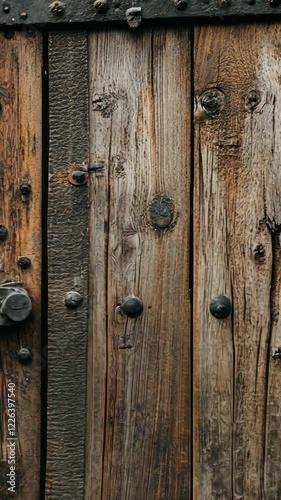 Wallpaper Mural Detailed view of an ancient wooden door with metal hardware showing wear and history from years of use Torontodigital.ca