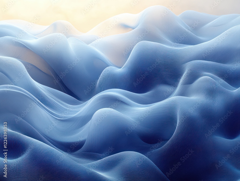 Obraz premium Serene Monochromatic Blue Abstract Artwork with Flowing Waves and Gentle Lighting