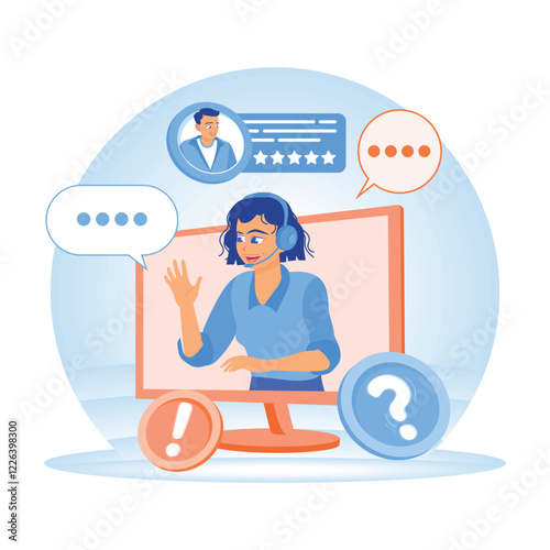 Video call a customer service representative with a client in the support center.