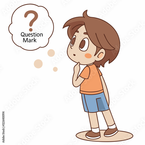 Young Boy Pondering a Question Mark Illustration