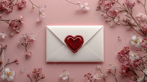 Romantic White Envelope Soft Pink Flowers. AI Generated