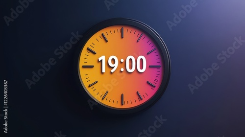 Modern clock displaying 7 PM or 1900. photo