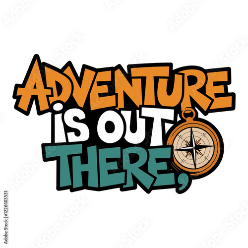 Adventure is Out There Typography T-Shirt Design with Compass and Outdoor Icons
