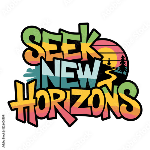 Seek New Horizons Motivational Typography Design with Compass and Sun Elements
