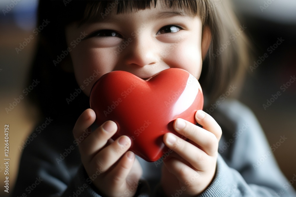 Commercial ad creative design idea. Sign of love. Сhildren valentine's day greeting card: child boy with pleased face holds red heart in hands. Love and emotions. Valentine's day kid smiles. Commercial ad creative design idea. Sign of love. Сhildren valentine's day greeting card: child boy with pleased face holds red heart in hands. Love and emotions. Valentine's day kid smiles.
