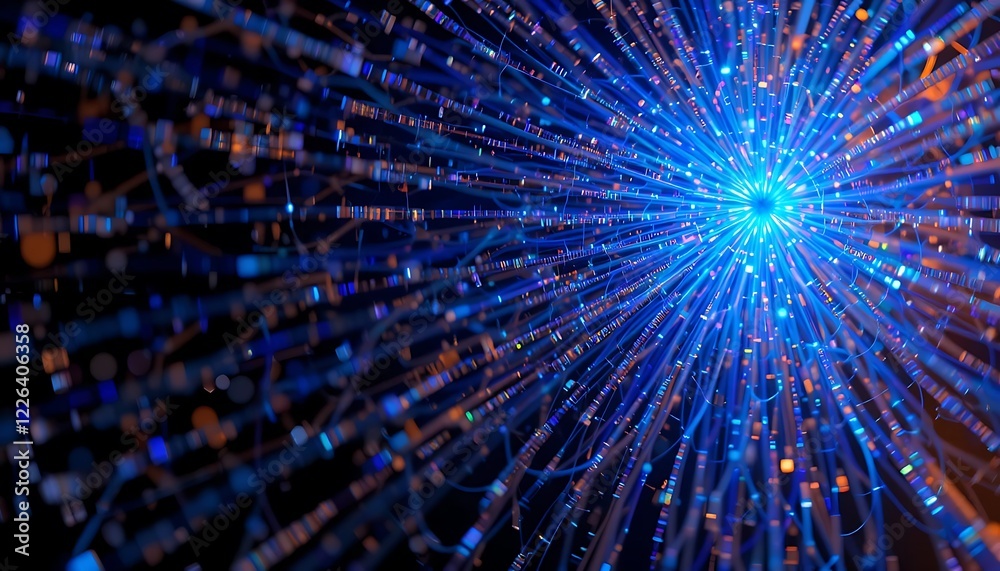 Naklejka premium Abstract Blue Light Streaks Converging Radially