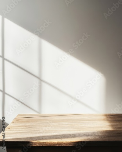 Wallpaper Mural Sunlight illuminates a light wood table against a white wall. Torontodigital.ca