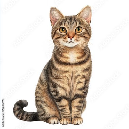 Charming Tabby Cat Portrait Against White Background: A Captivating Image of a Cute and Attentive Feline