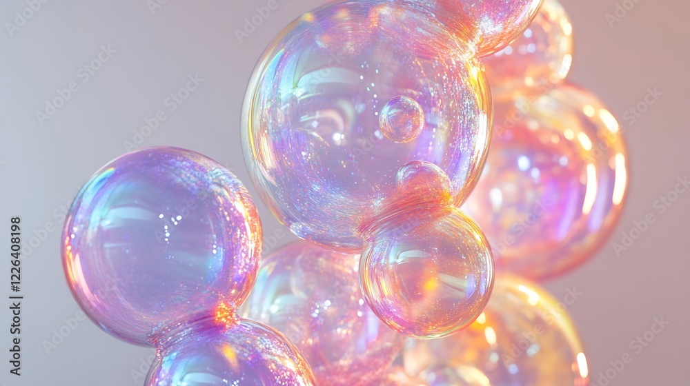 Iridescent bubbles softly glow with pastel light creating a dreamy ethereal visual aesthetic. AI Generated Iridescent bubbles softly glow with pastel light creating a dreamy ethereal visual aesthetic. AI Generated