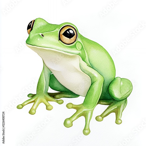 Watercolor Painting of a Green Tree Frog: A Detailed and Vibrant Illustration of Amphibian Wildlife