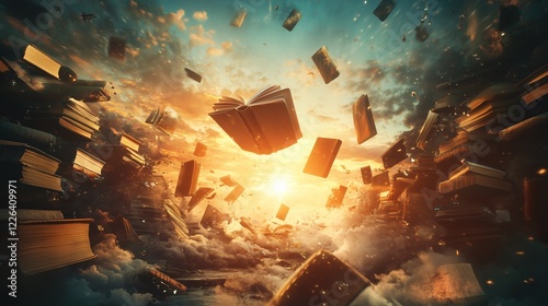 floating book in the dawn sky