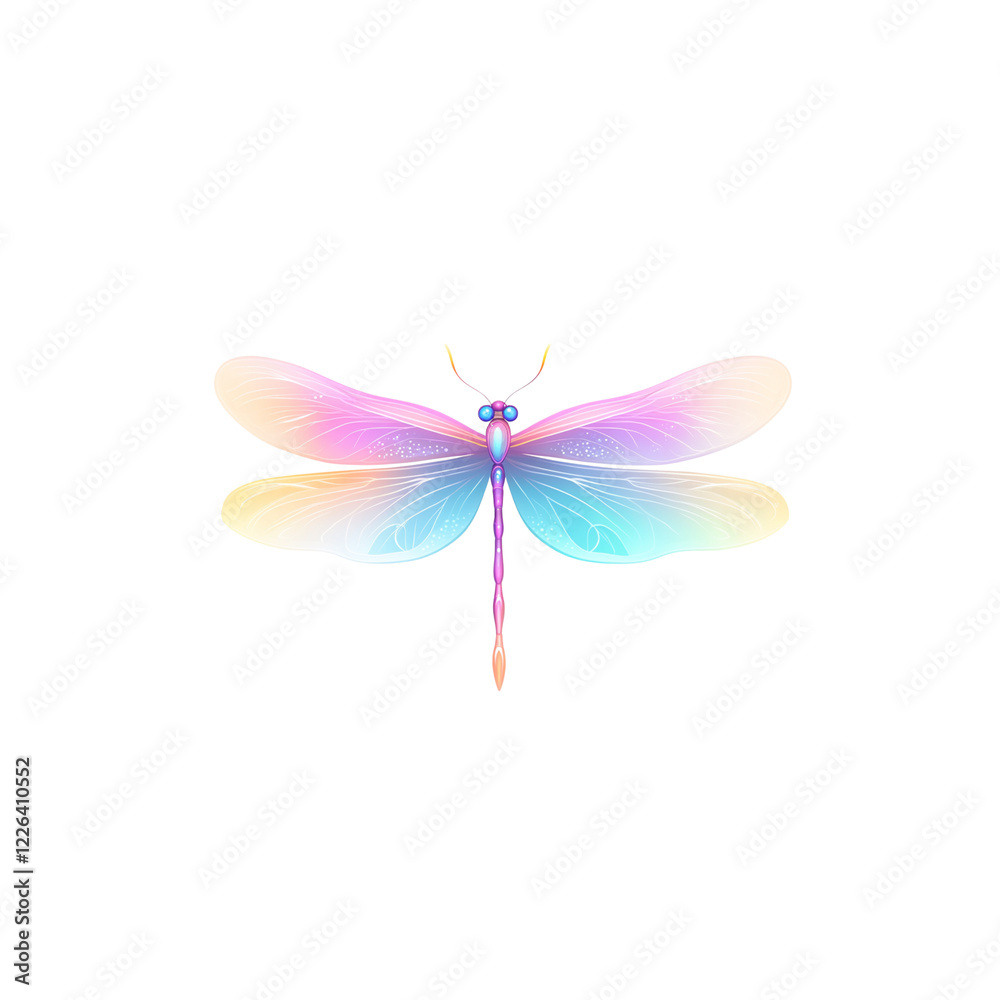 Fototapeta premium Tattoo sticker, dragonfly, rainbow colors, white background