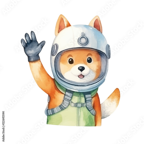 watercolors Cute shiba inu dog wearing pilot helmet illustration